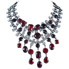 KENNETH JAY LANE Attributed Black Metal and Rhinestone Statement Necklace
