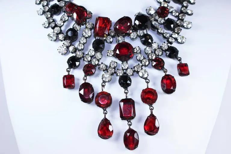 KENNETH JAY LANE Attributed Black Metal and Rhinestone Statement Necklace