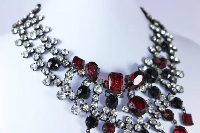 KENNETH JAY LANE Attributed Black Metal and Rhinestone Statement Necklace