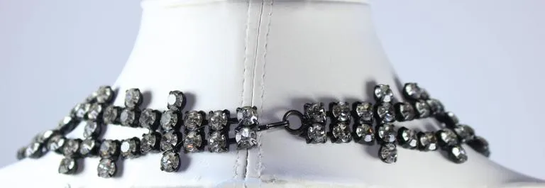 KENNETH JAY LANE Attributed Black Metal and Rhinestone Statement Necklace