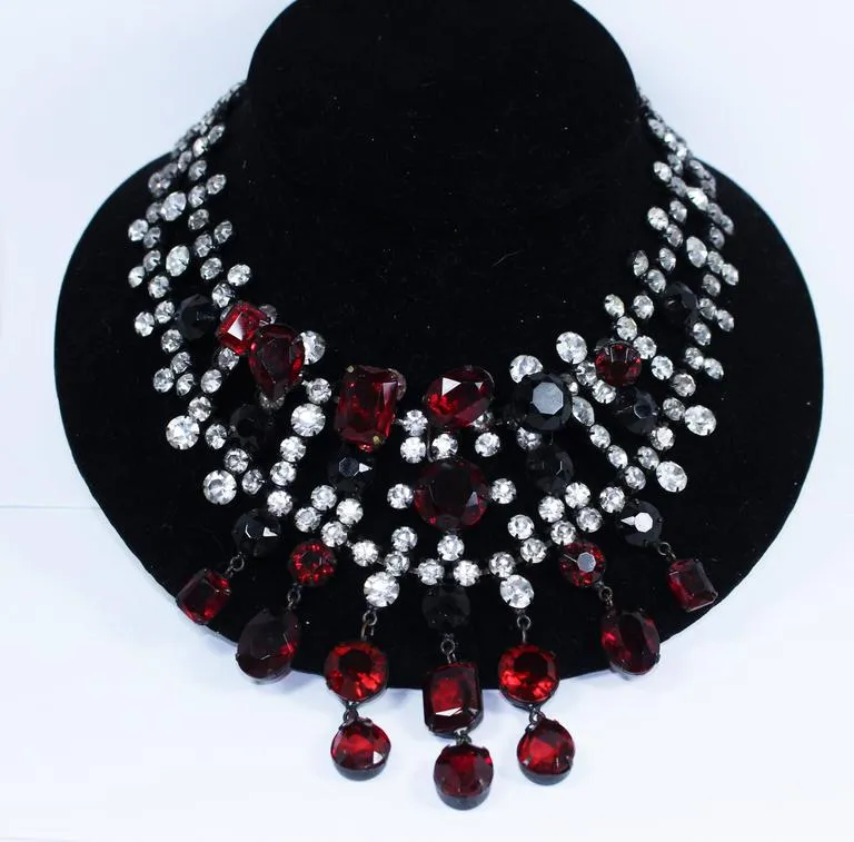 KENNETH JAY LANE Attributed Black Metal and Rhinestone Statement Necklace