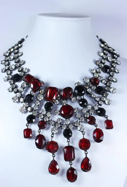KENNETH JAY LANE Attributed Black Metal and Rhinestone Statement Necklace
