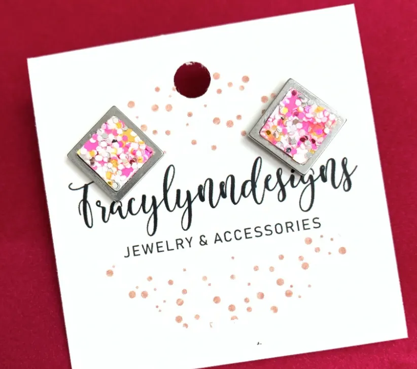 #L680 Pink Glitter Studs Earrings (PREORDER)