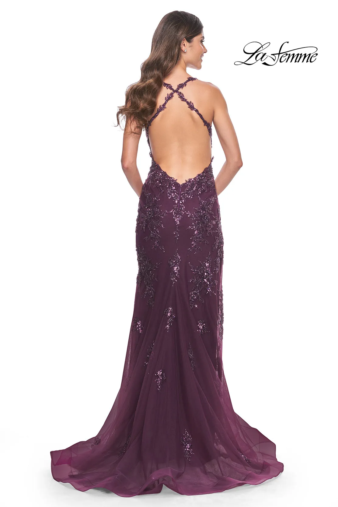 La Femme 32107 Sequin Tulle Dress with Slit