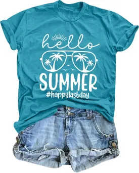 Last Day of School Teacher Shirt: Women Hello Summer T-Shirt School's Out for Summer Happy Graduation Gifts Teacher Tops