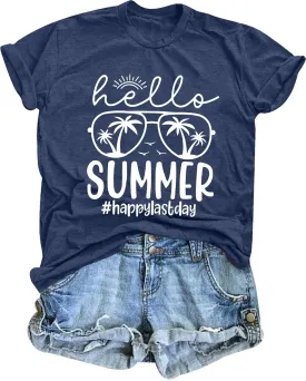 Last Day of School Teacher Shirt: Women Hello Summer T-Shirt School's Out for Summer Happy Graduation Gifts Teacher Tops