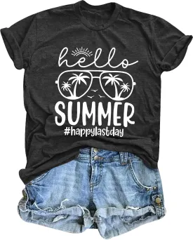 Last Day of School Teacher Shirt: Women Hello Summer T-Shirt School's Out for Summer Happy Graduation Gifts Teacher Tops