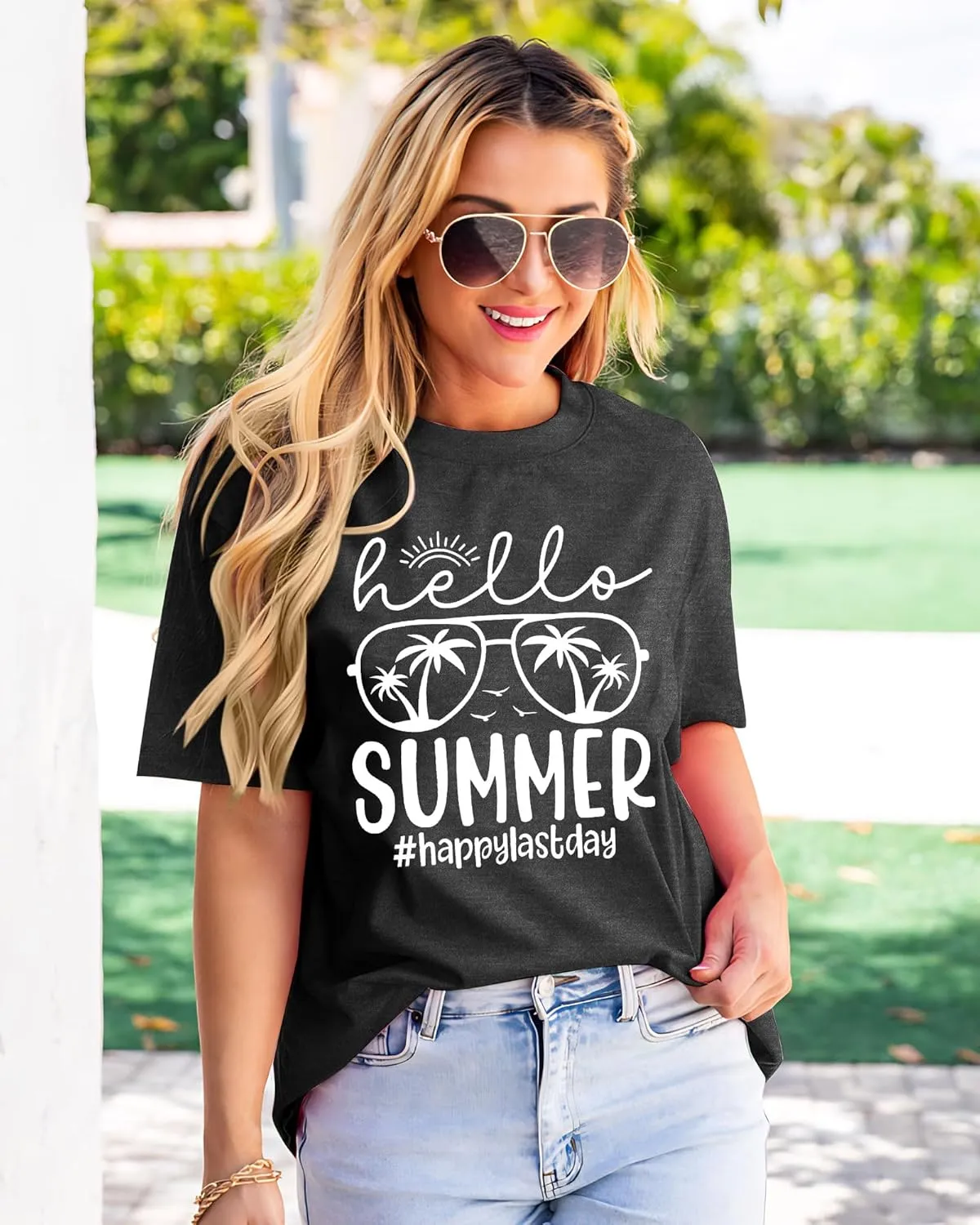 Last Day of School Teacher Shirt: Women Hello Summer T-Shirt School's Out for Summer Happy Graduation Gifts Teacher Tops