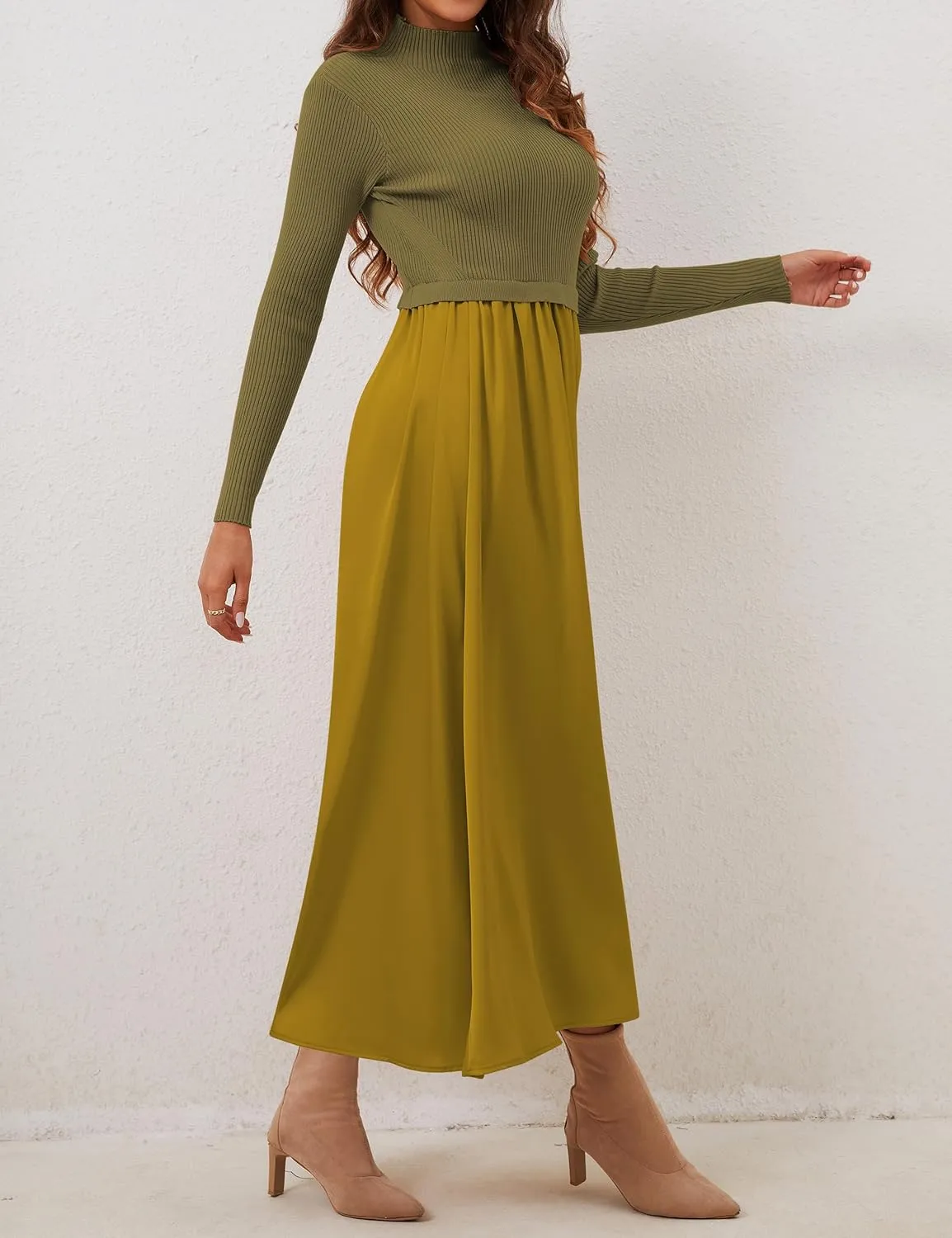 Lauweion Women's Turtleneck Sweater Maxi Dress Long Sleeve Slim Fit Ribbed Knit Pullover Jumper Top Fall Flowy Long Dresses