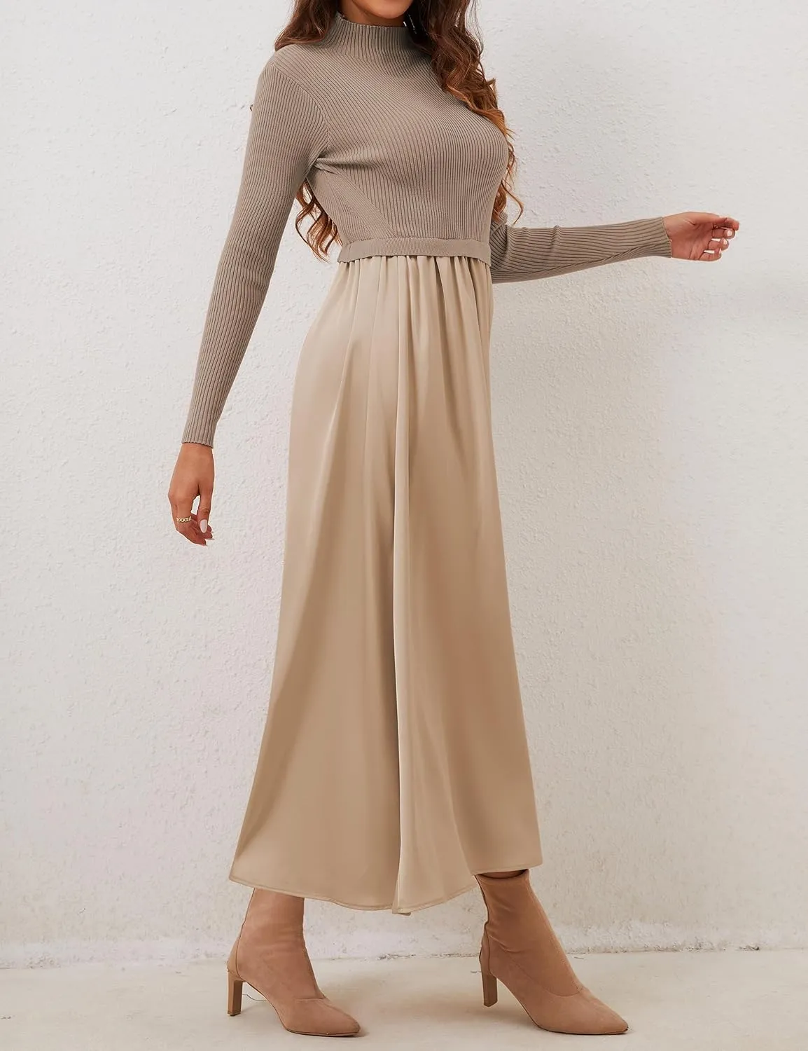 Lauweion Women's Turtleneck Sweater Maxi Dress Long Sleeve Slim Fit Ribbed Knit Pullover Jumper Top Fall Flowy Long Dresses