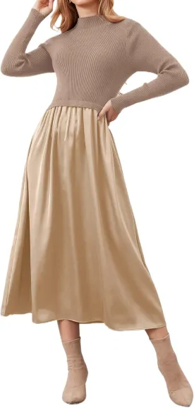 Lauweion Women's Turtleneck Sweater Maxi Dress Long Sleeve Slim Fit Ribbed Knit Pullover Jumper Top Fall Flowy Long Dresses