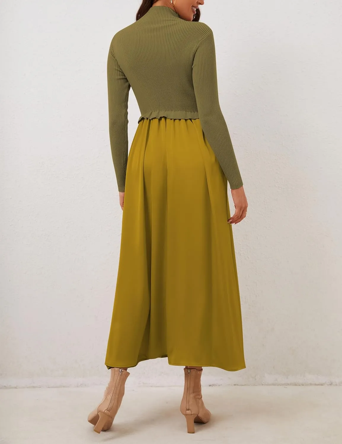 Lauweion Women's Turtleneck Sweater Maxi Dress Long Sleeve Slim Fit Ribbed Knit Pullover Jumper Top Fall Flowy Long Dresses