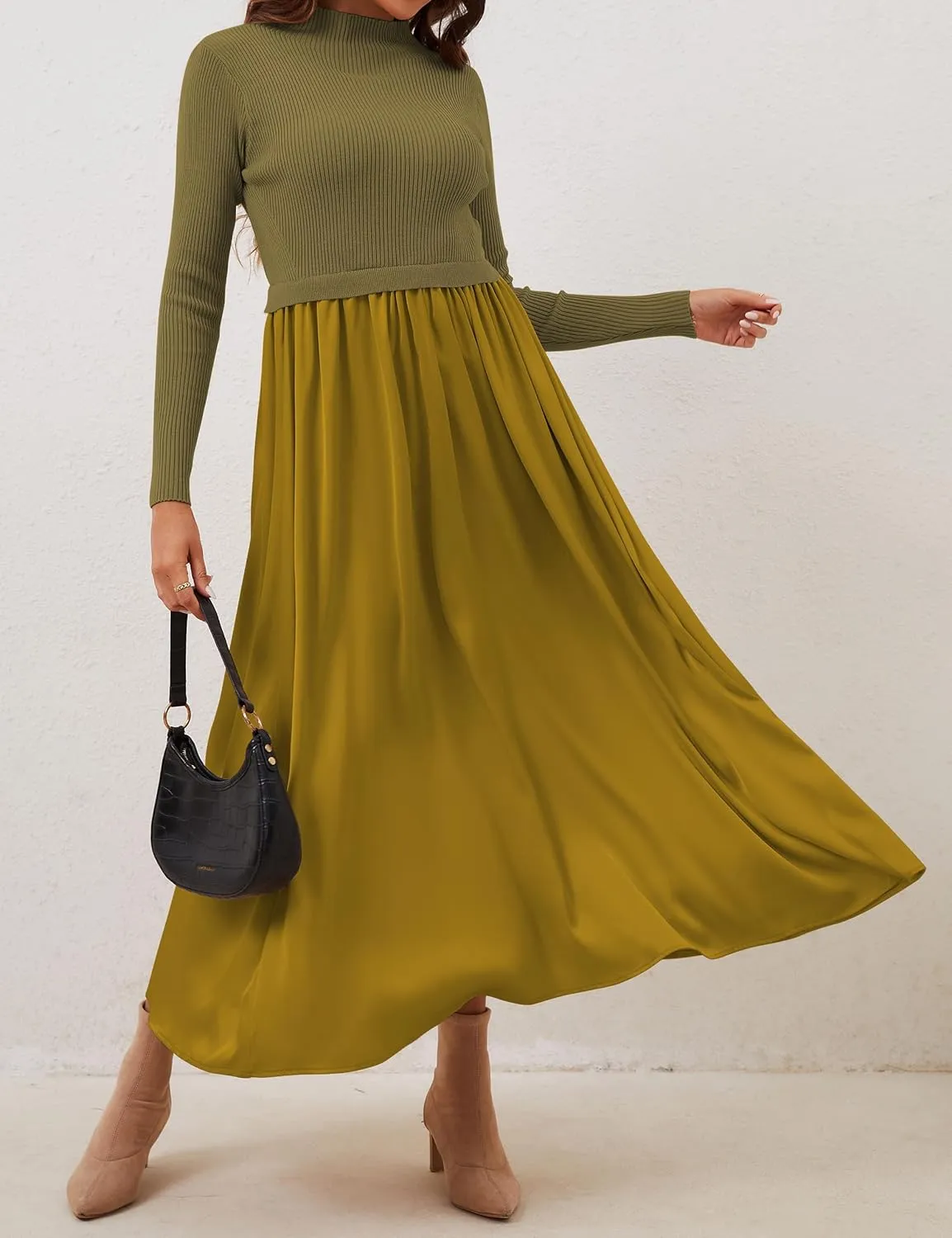 Lauweion Women's Turtleneck Sweater Maxi Dress Long Sleeve Slim Fit Ribbed Knit Pullover Jumper Top Fall Flowy Long Dresses