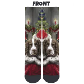 Liver/White English Springer Rescue America Holidays Crew Socks