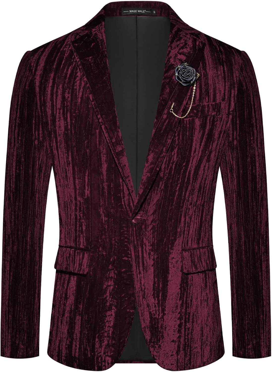 MAGE MALE Men's Velvet Tuxedo Jacket Vintage Print One Button Notched Lapel Slim Fit Blazer Prom Party Suit Coat