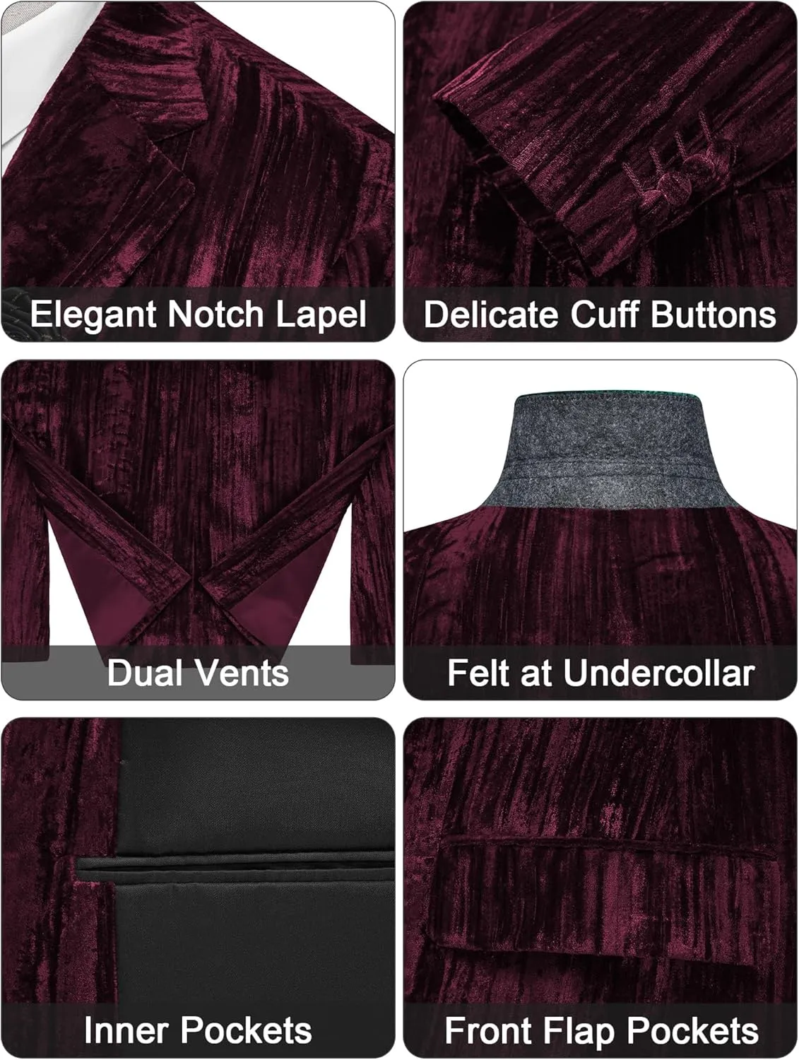MAGE MALE Men's Velvet Tuxedo Jacket Vintage Print One Button Notched Lapel Slim Fit Blazer Prom Party Suit Coat