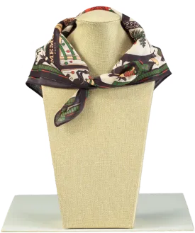 MEMO PARIS Luxury Brown Christmas Print Silk Neck Scarf
