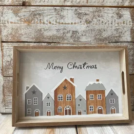Merry Christmas Wintery Street Decorative Tray