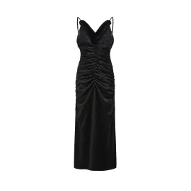 Mila Satin Faux Fur-Trimmed Dress