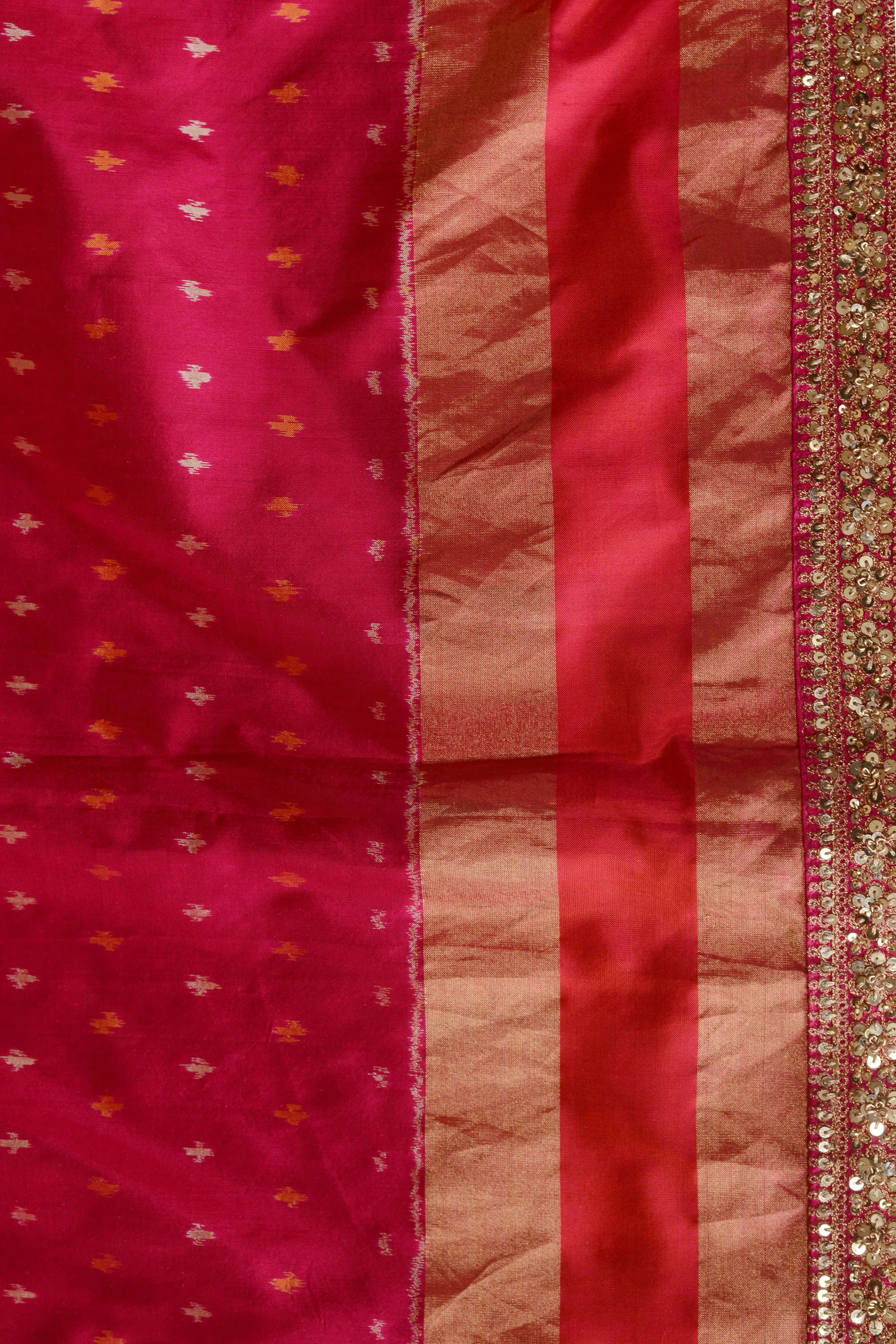 Navy Blue with orange and Pink Border Saree