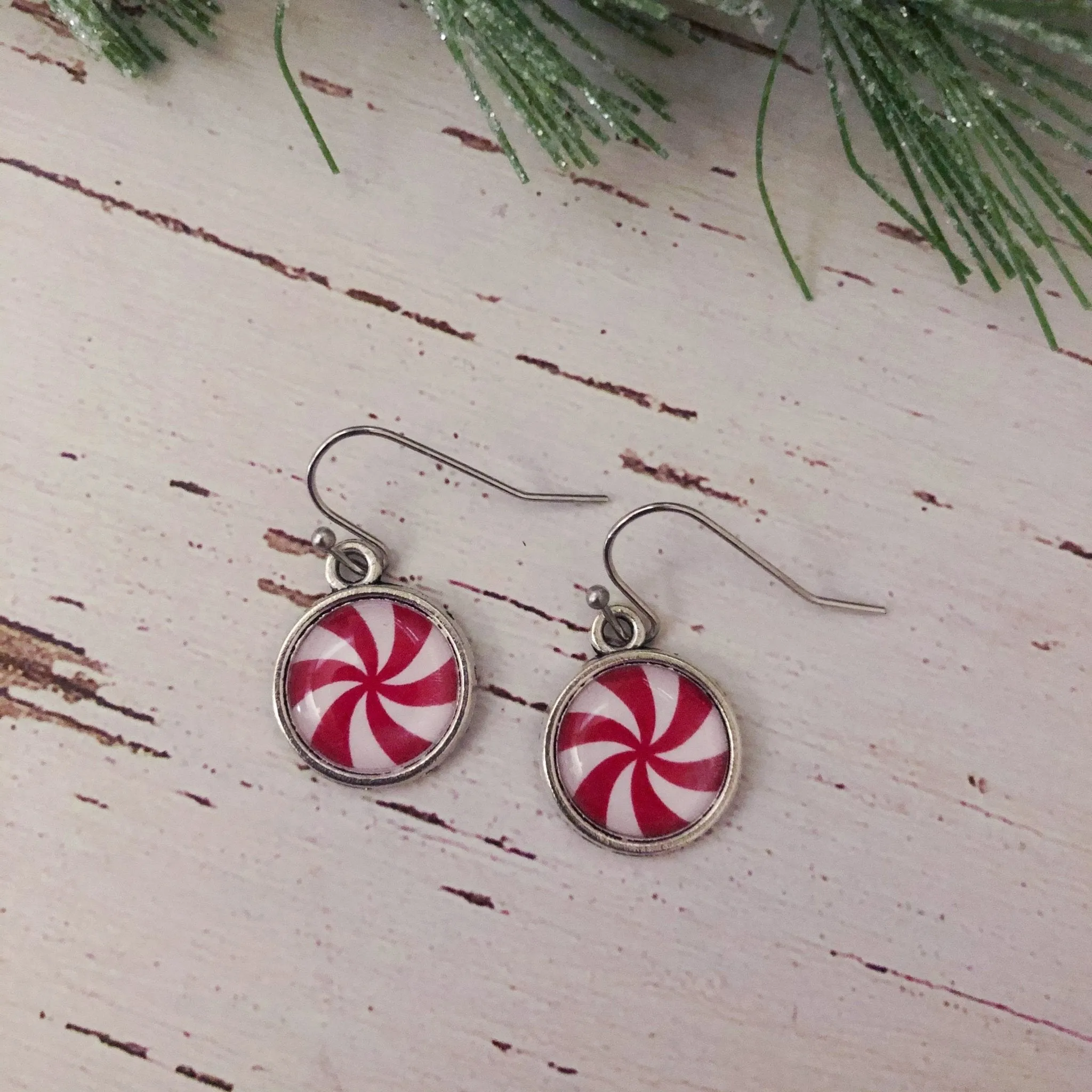 Peppermint Twist Earrings Silver Tone