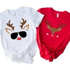 Personalized Handmade Christmas Deer Mom Dad Shirt, Matching Family Christmas Reindeer Shirt, Matching Deer Shirts, Christmas Couple Shirt, Christmas Reindeer Tee