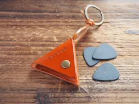Personalized Leather Folded Guitar Pick Holder Keychain #Honey Brown