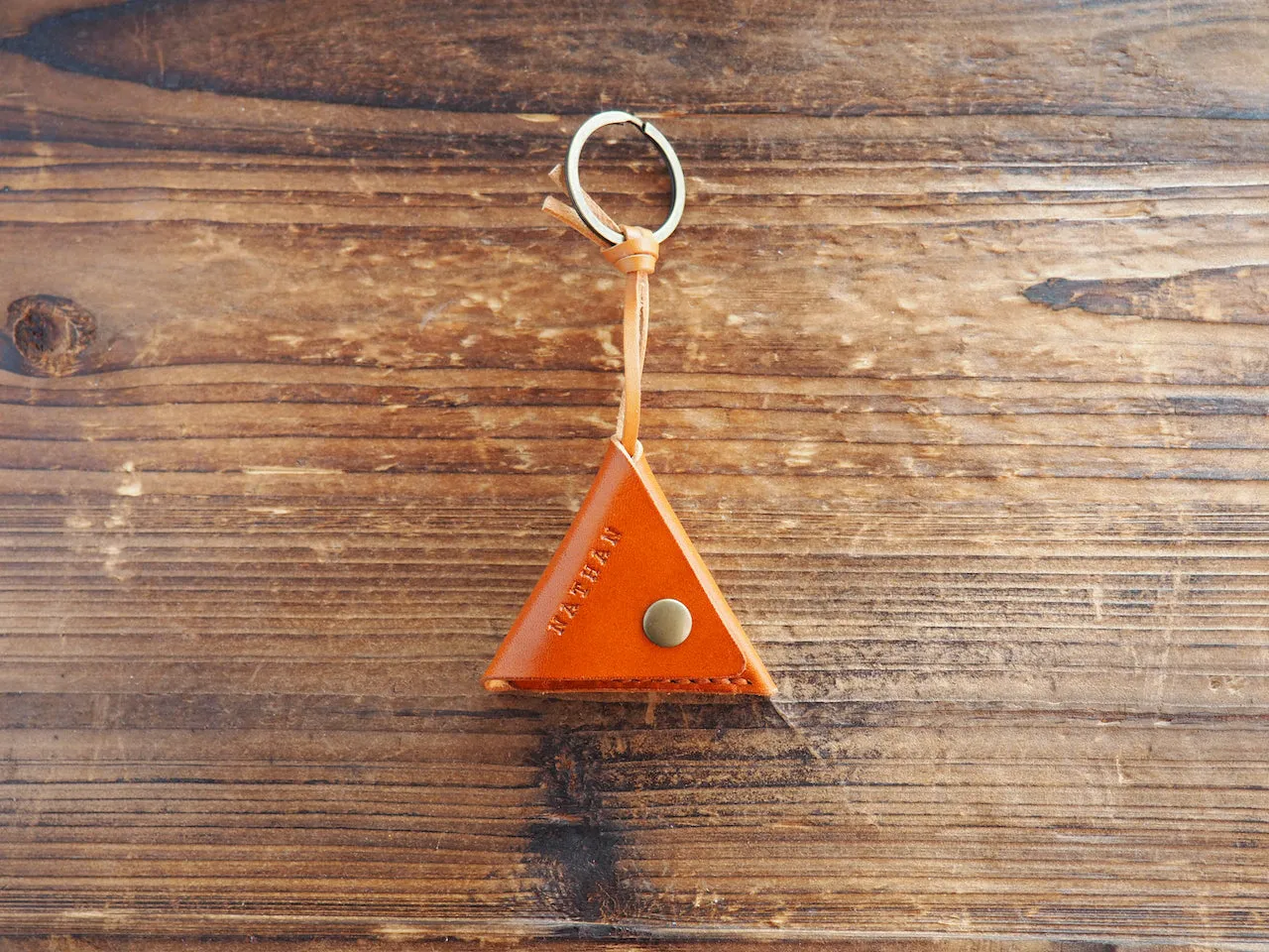 Personalized Leather Folded Guitar Pick Holder Keychain #Honey Brown