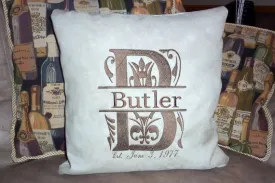 Personalized Pillow Cover, Embroidered Name and Est. Date