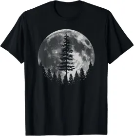 Pine Trees Full Moon Nature Lover Mountain Life Outdoor T-Shirt