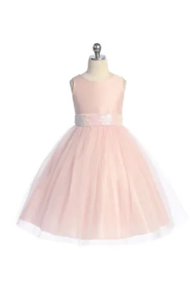 Pink/Iridescent Sequins V Back & Bow Plus Size Girls Dress