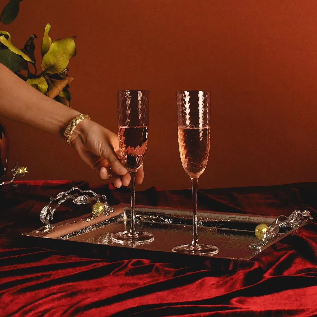 Pomegranate Silver & Gold Serving Tray