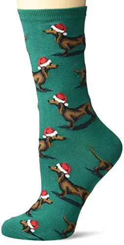 "Christmas Dachshunds" Cotton Crew Socks by Hot Sox