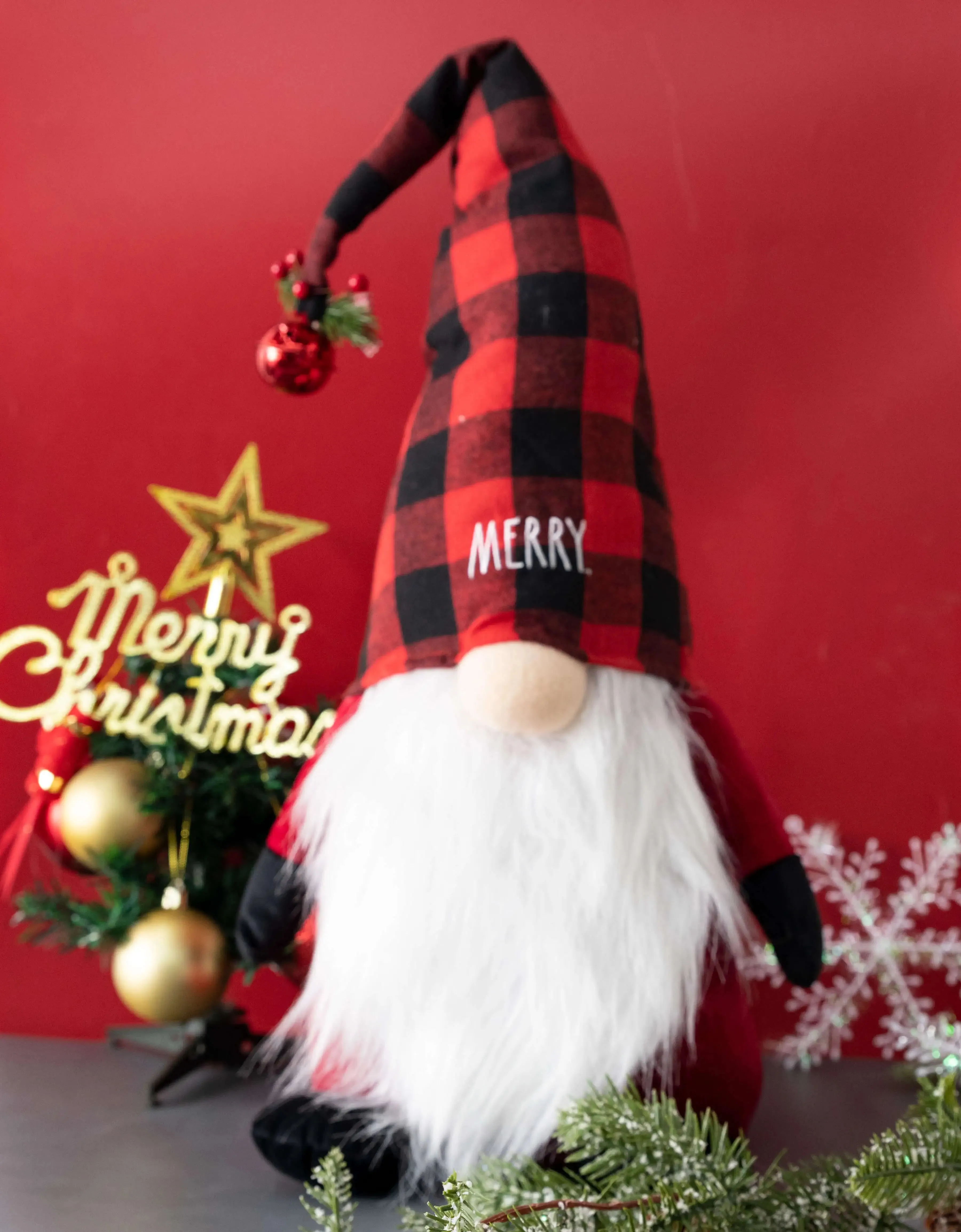 Rae Dunn “Merry” Plush Red Christmas Gnome with Music