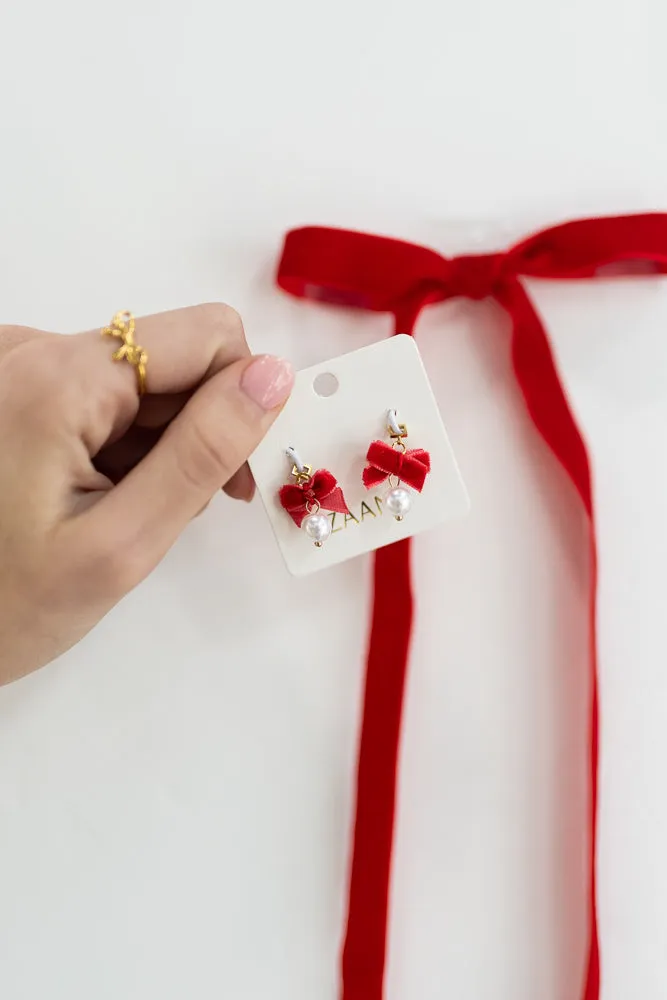 Red Velvet Bow Pearl Charm