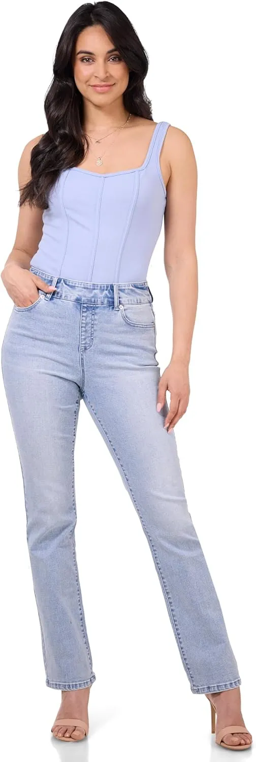 REKUCCI Women's Secret Figure Premium Lux Denim Straight Leg Pull-On Jean