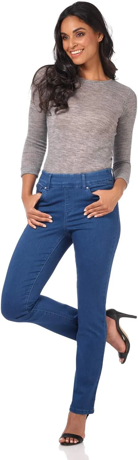 REKUCCI Women's Secret Figure Premium Lux Denim Straight Leg Pull-On Jean