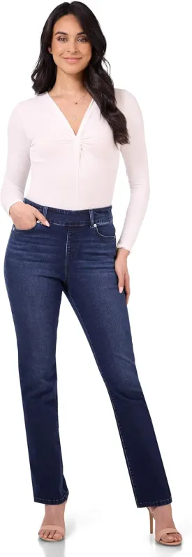 REKUCCI Women's Secret Figure Premium Lux Denim Straight Leg Pull-On Jean