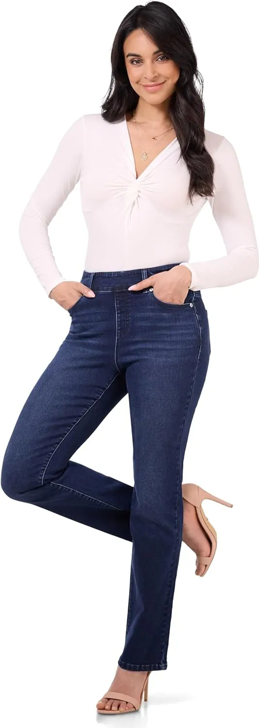 REKUCCI Women's Secret Figure Premium Lux Denim Straight Leg Pull-On Jean