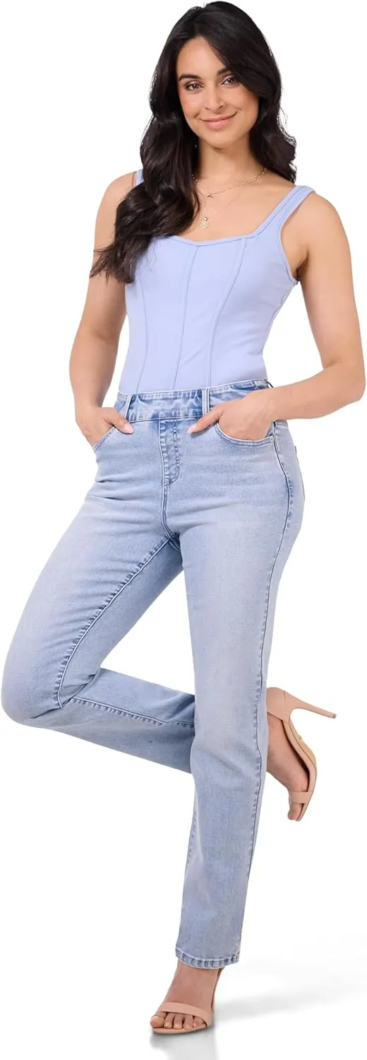 REKUCCI Women's Secret Figure Premium Lux Denim Straight Leg Pull-On Jean