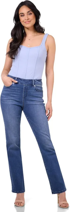 REKUCCI Women's Secret Figure Premium Lux Denim Straight Leg Pull-On Jean