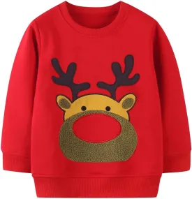 RETSUGO Toddler Boy Christmas Outfit Baby Boy Girl Winter Warm Holiday Fleece Pullover Xmas Crewneck Sweater 1-7 Years