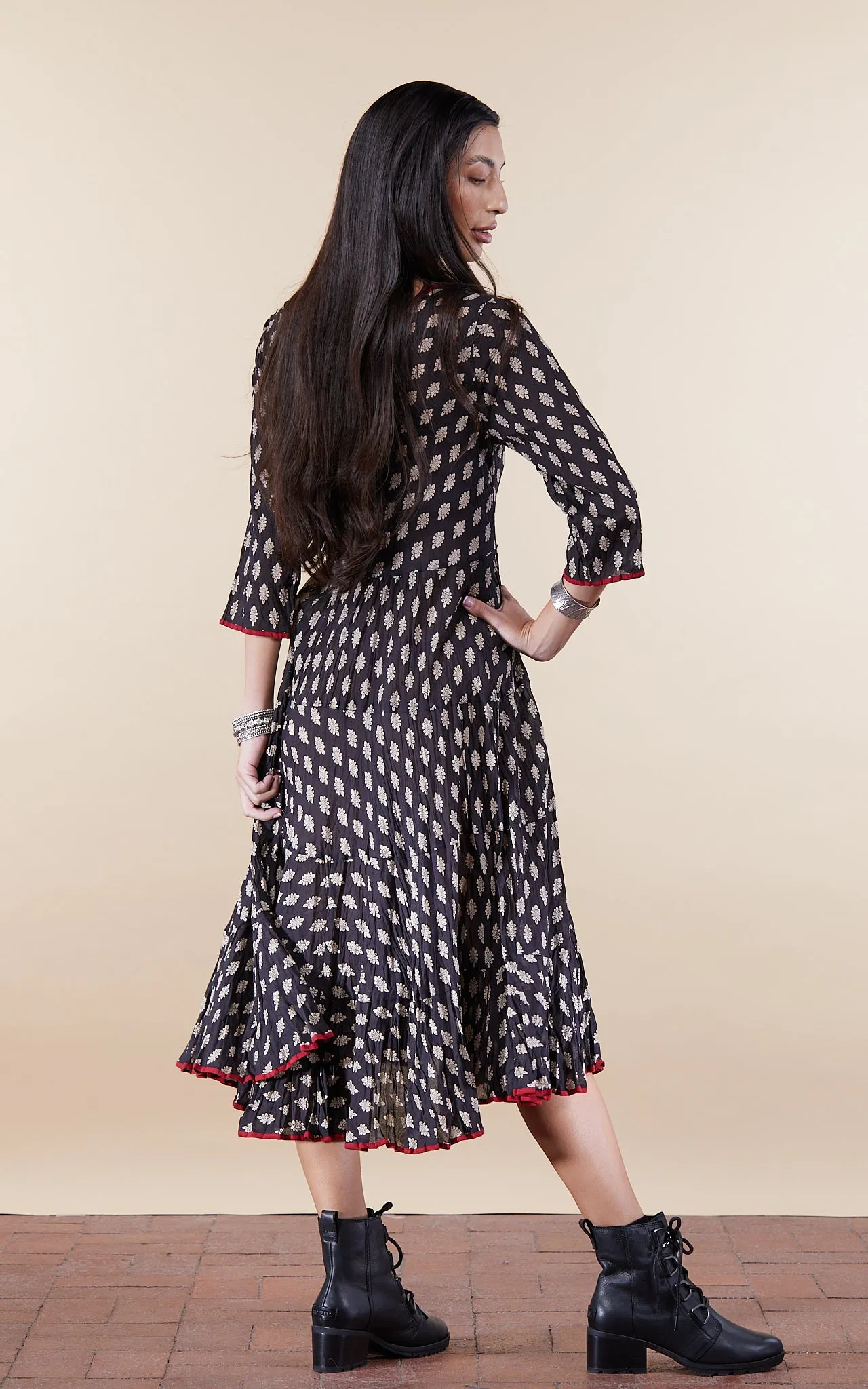 Santa Fe Dress, Long, 3/4 Sleeve, Black Bagru