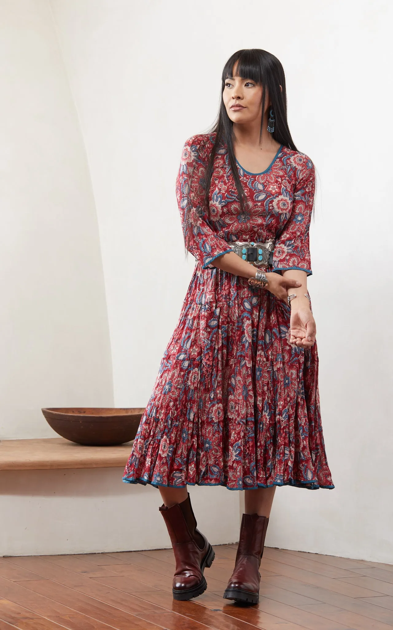 Santa Fe Dress, long, 3/4 Sleeve, Gypsy Red