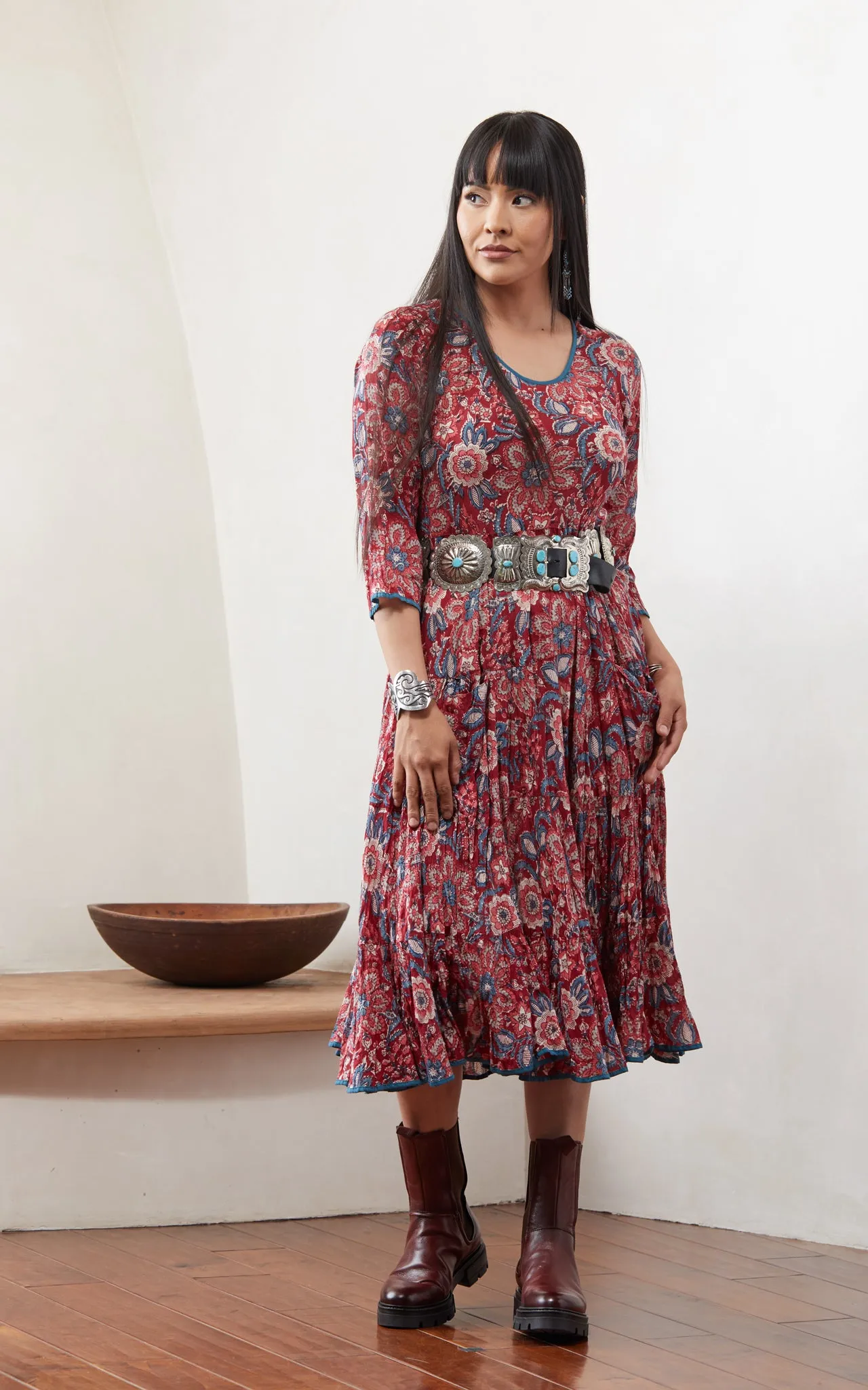 Santa Fe Dress, long, 3/4 Sleeve, Gypsy Red