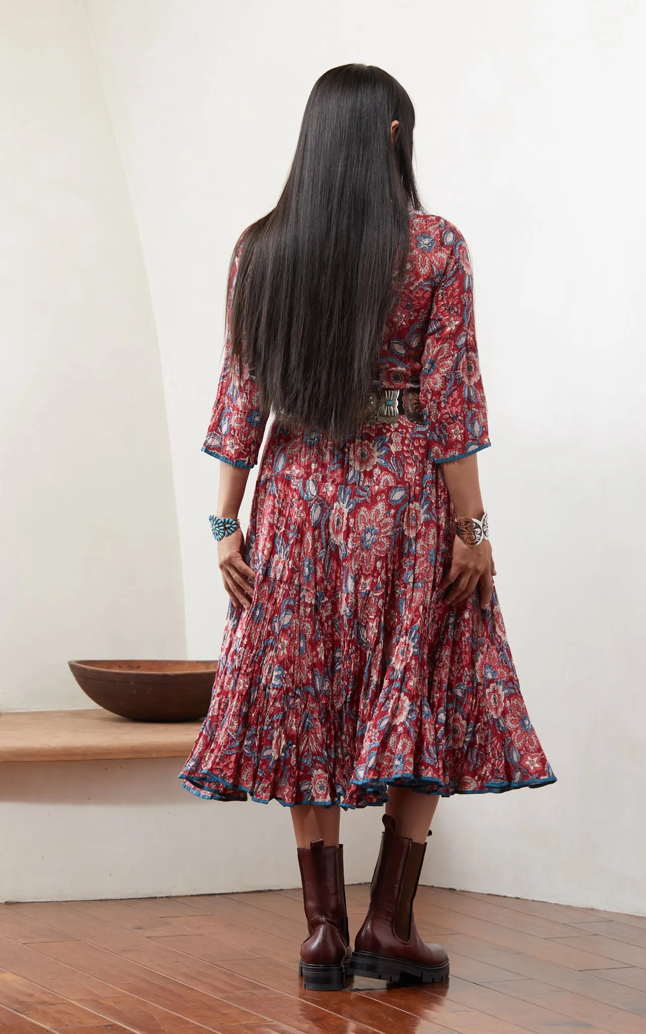 Santa Fe Dress, long, 3/4 Sleeve, Gypsy Red