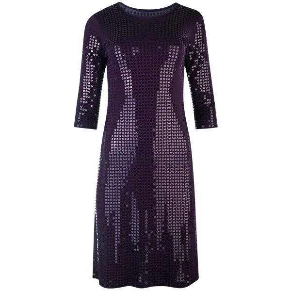 Sequin 3/4 Length Sleeve Dress in Dark Grape