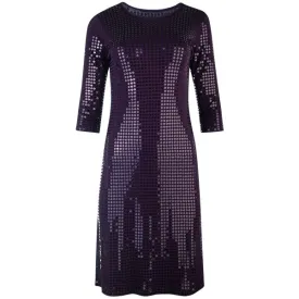 Sequin 3/4 Length Sleeve Dress in Dark Grape