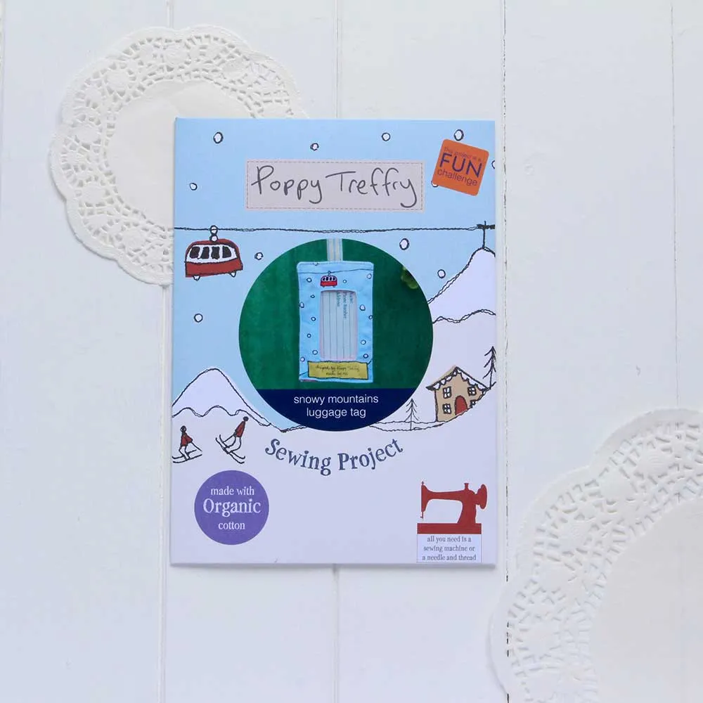 snowy mountains luggage tag sewing project