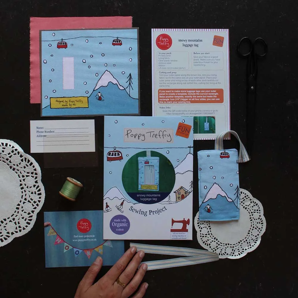 snowy mountains luggage tag sewing project